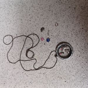 Womens  Silver tone cubic zirconia charm necklace with Black/ antiqued ball Nwot